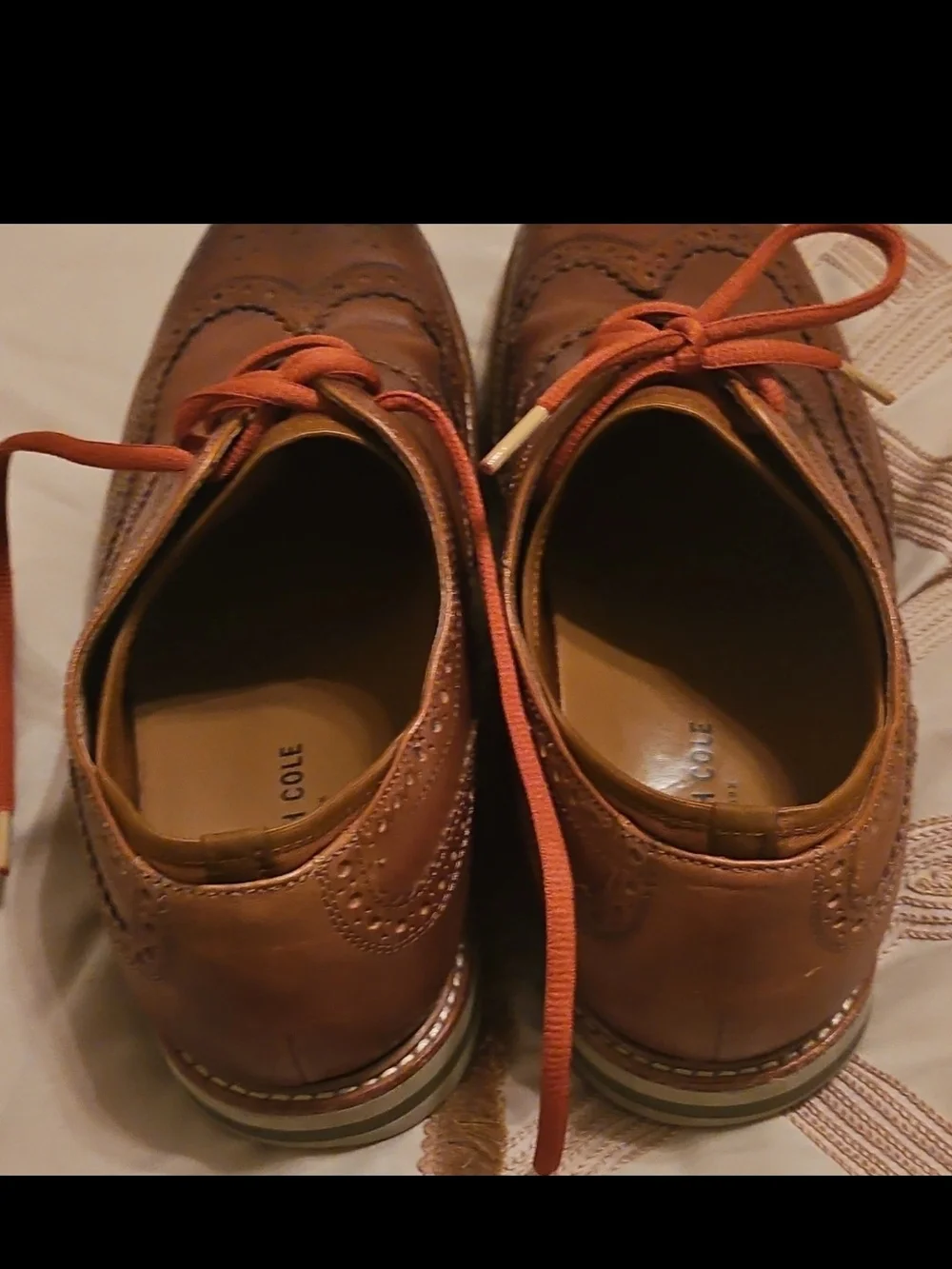 Kenneth Cole Brown Leather Derby Shoes with Orange Laces